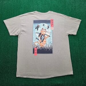 Threadless Samurai Katana Cat Japanese Ukiyo-e Tshirt Mens Large Tan Olive